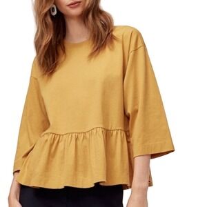 Aritzia Wilfred Abrielle Peplum Mustard Quarter Sleeve Top